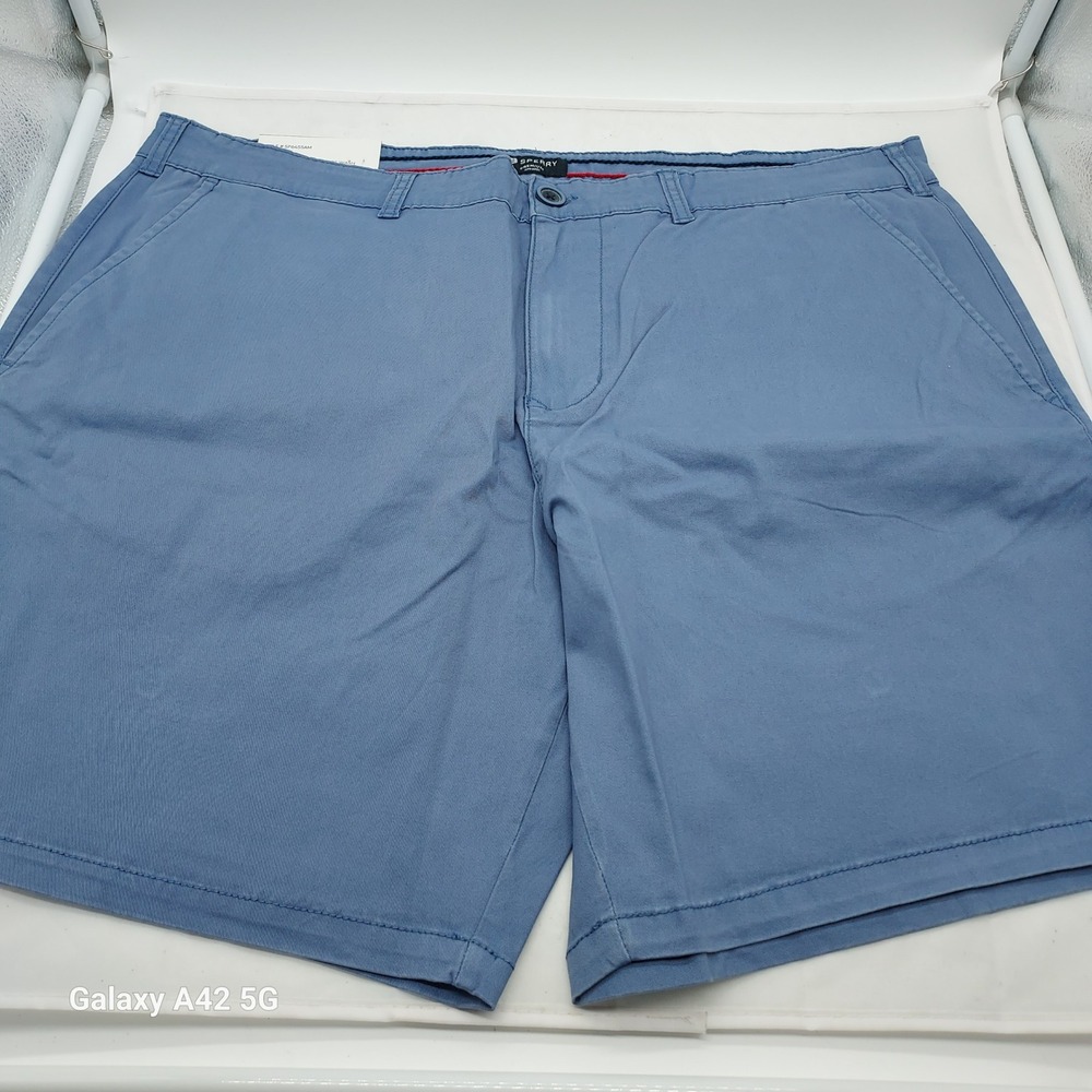Sperry Mens Vintage Wash Flex Cotton Flat Front Shorts Blue SP645SAM Size 40